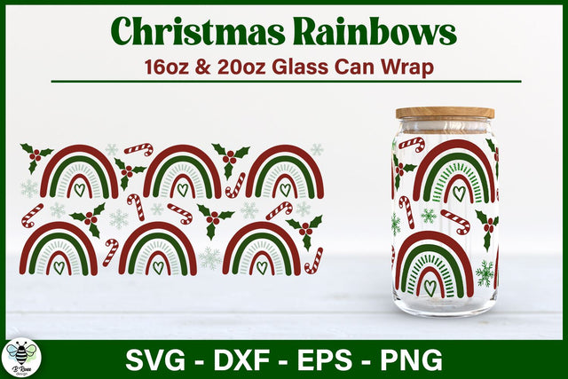 Christmas Rainbows Glass Can Wrap | Holiday Can Glass SVG SVG B Renee Design 
