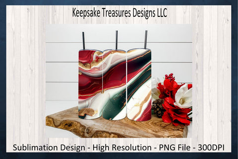 Christmas Red and Green Marble 20oz Straight Tumbler & Car Coaster, Sublimation PNG Printable, Digital Download Sublimation Keepsake Treasures Designs LLC. 