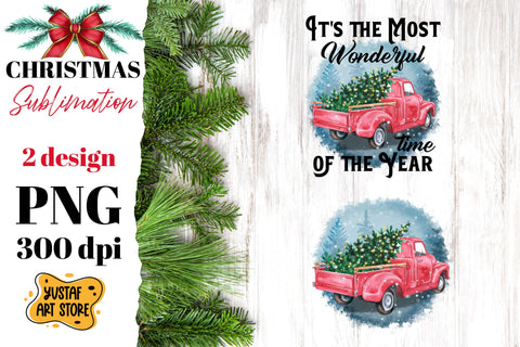 Christmas red truck sublimation Bundle. 6 design PNG with and without text Sublimation Yustaf Art Store 