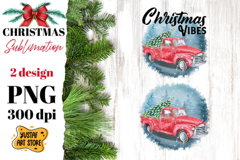 Christmas red truck sublimation Bundle. 6 design PNG with and without text Sublimation Yustaf Art Store 