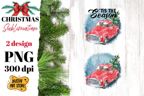 Christmas red truck sublimation Bundle. 6 design PNG with and without text Sublimation Yustaf Art Store 