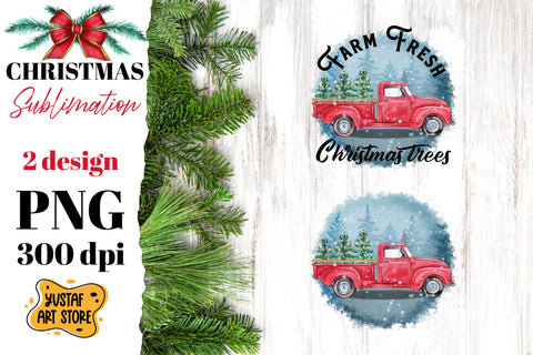 Christmas red truck sublimation Bundle. 6 design PNG with and without text Sublimation Yustaf Art Store 