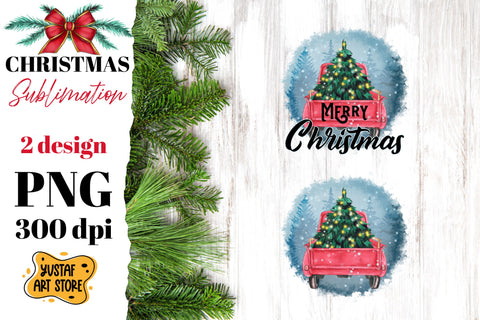 Christmas red truck sublimation Bundle. 6 design PNG with and without text Sublimation Yustaf Art Store 