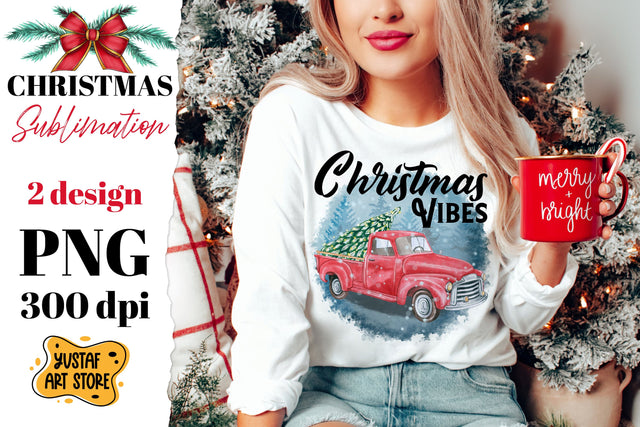 Christmas red truck sublimation design. Christmas vibes. Sublimation Yustaf Art Store 