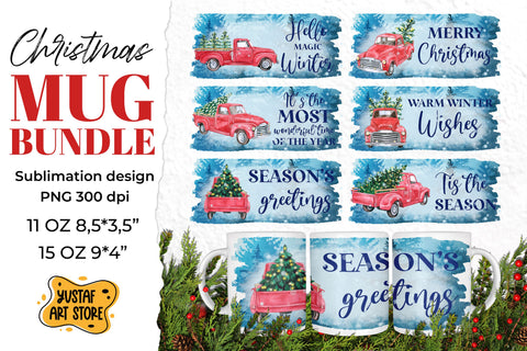 Christmas red truck sublimation mug Bundle 6 PNG design Sublimation Yustaf Art Store 