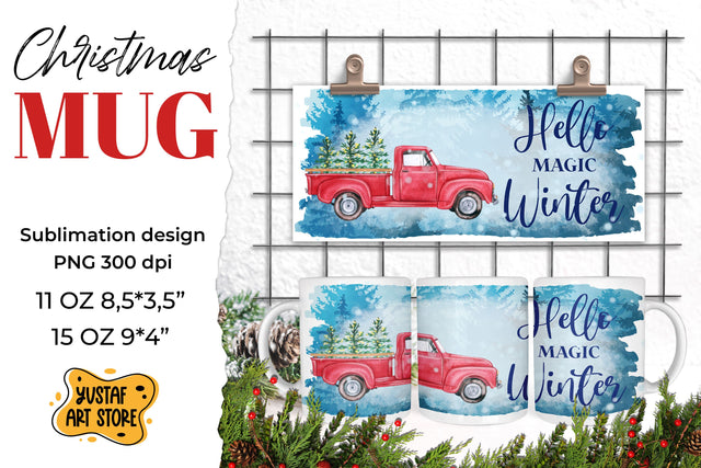 Christmas red truck sublimation mug. Hello magic winter PNG Sublimation Yustaf Art Store 