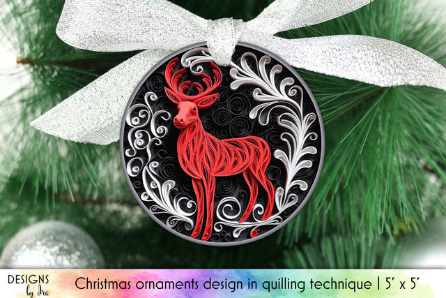 Christmas Reindeer 3D Quilling Ornament Sublimation Designs by Ira 