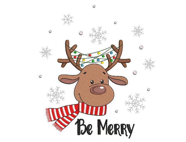 Christmas Reindeer Embroidery Design, Be Merry Embroidery File, 4 sizes, Instant Download Embroidery/Applique DESIGNS Nino Nadaraia 