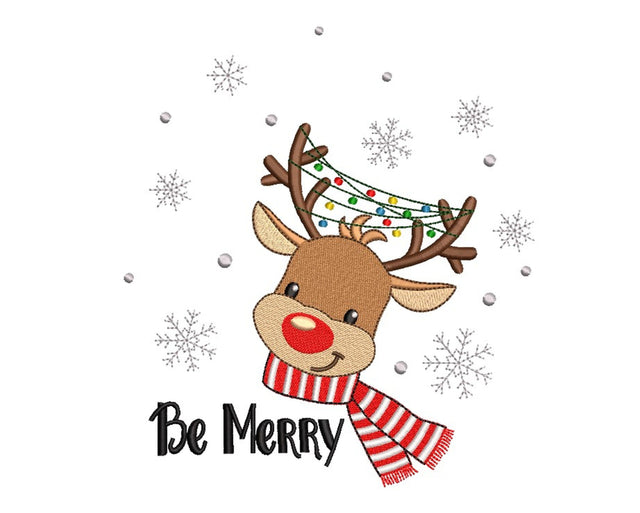 Christmas Reindeer Embroidery Design, Be Merry Embroidery File, 4 sizes, Instant Download Embroidery/Applique DESIGNS Nino Nadaraia 