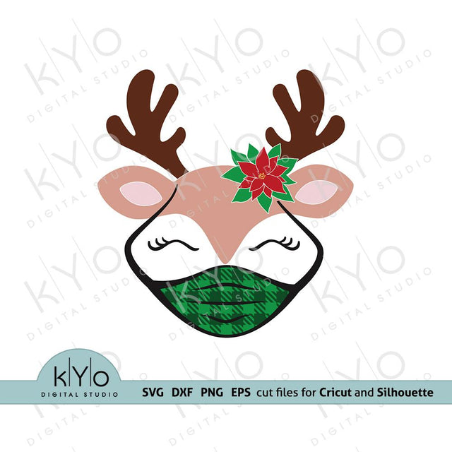 Christmas Reindeer Face with Mask and Poinsettia Svg cut files SVG kYo Digital Studio 