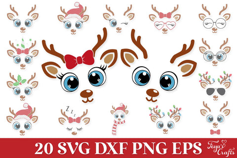 Christmas Reindeer Faces SVG Pack SVG Feya's Fonts and Crafts 