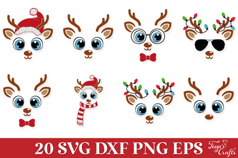 Christmas Reindeer Faces SVG Pack SVG Feya's Fonts and Crafts 