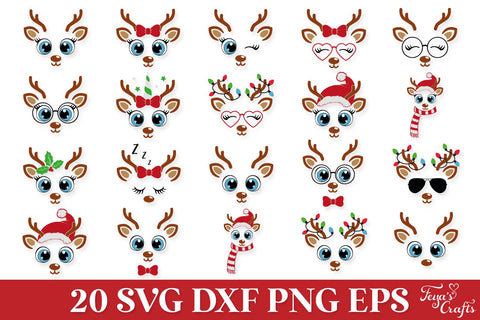 Christmas Reindeer Faces SVG Pack SVG Feya's Fonts and Crafts 