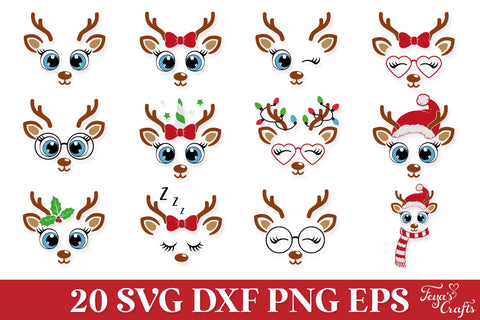 Christmas Reindeer Faces SVG Pack SVG Feya's Fonts and Crafts 