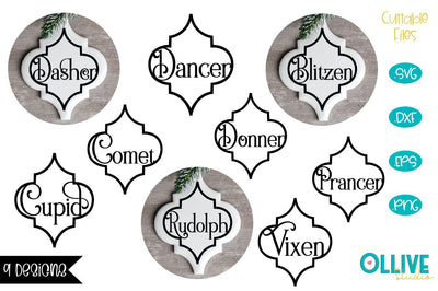 Christmas Reindeer Names Arabesque Tile Ornament Bundle SVG SVG Ollive Studio 