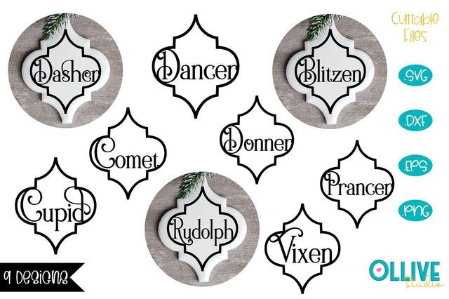 Christmas Reindeer Names Arabesque Tile Ornament Bundle SVG SVG Ollive Studio 