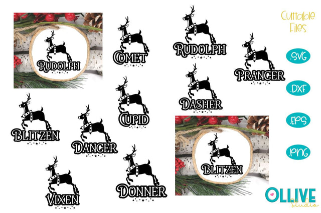 Christmas Reindeer Names Ornaments SVG Bundle SVG Ollive Studio 