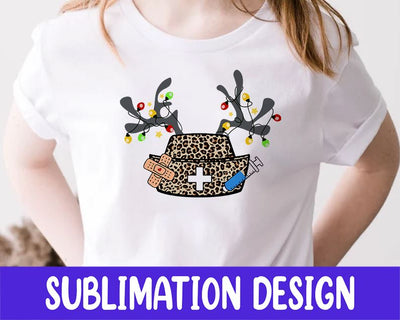 Christmas reindeer nurse png, Christmas Png, Nurse Xmas, Nurse hat with leopard design, digital download Sublimation iStyleDesign 