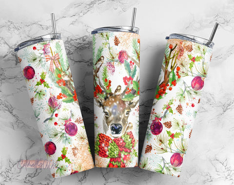Christmas Reindeer Seamless Sublimation Designs Downloads - Skinny Tumbler 20oz Design Sublimation CaldwellArt 