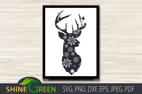 Christmas Reindeer Snowflakes SVG SVG Shine Green Art 