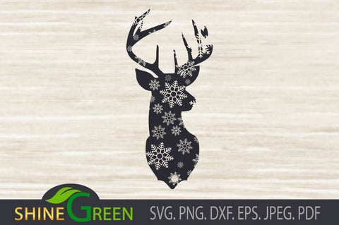 Christmas Reindeer Snowflakes SVG SVG Shine Green Art 