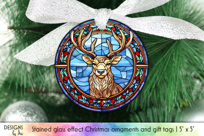 Christmas Reindeer Stained Glass Ornament Design Sublimation Designs by Ira 