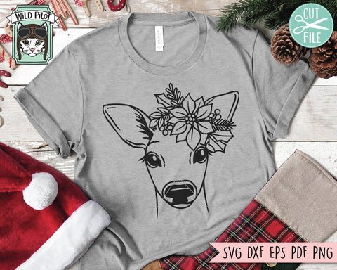 Christmas Reindeer SVG file, Deer Poinsettia SVG, Deer cut file, Reindeer Floral svg, Deer Flower svg, Christmas Animals svg, Poinsettia Animals svg SVG Wild Pilot 