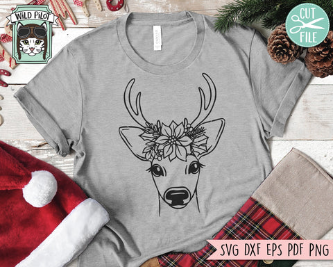 Christmas Reindeer SVG file, Deer Poinsettia SVG, Deer cut file, Reindeer Floral svg, Deer Flower svg, Christmas Animals svg, Poinsettia Animals svg SVG Wild Pilot 