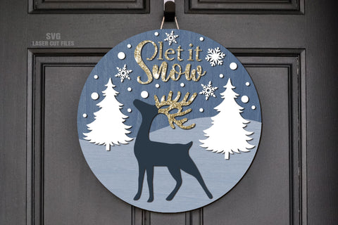 Christmas Reindeer SVG | Let It Snow SVG | Christmas Sign SVG Laser Cut Files SVG Cloud9Design 