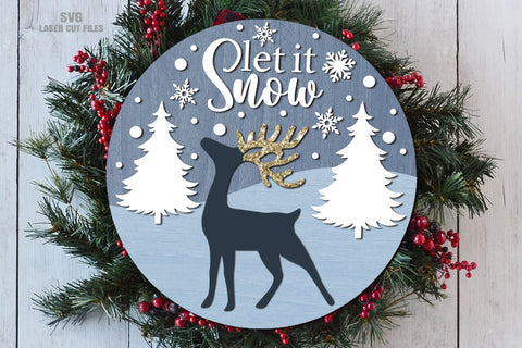 Christmas Reindeer SVG | Let It Snow SVG | Christmas Sign SVG Laser Cut Files SVG Cloud9Design 