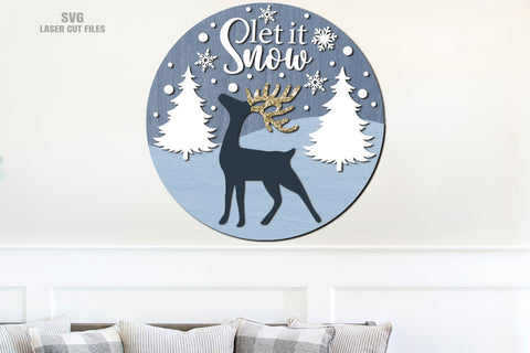 Christmas Reindeer SVG | Let It Snow SVG | Christmas Sign SVG Laser Cut Files SVG Cloud9Design 
