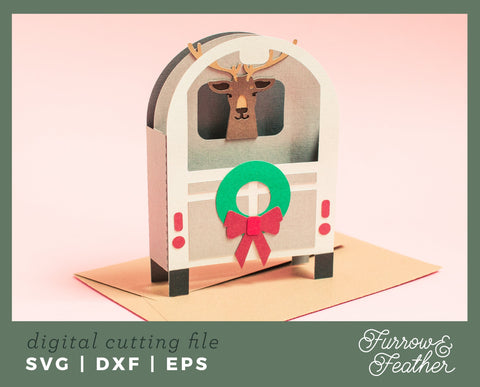 Christmas Reindeer Trailer Box Card 3D Paper Furrow and Feather SVG 