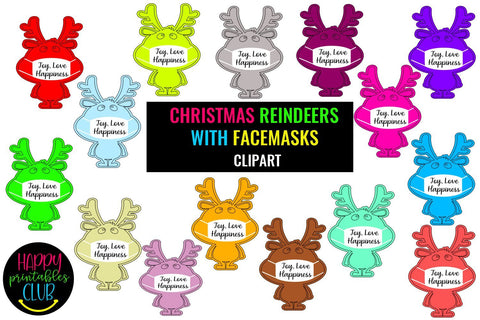 Christmas Reindeer with Face Masks Clipart- COVID Christmas SVG Happy Printables Club 