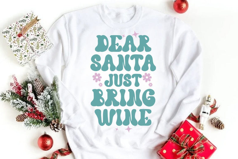 Christmas Retro SVG Design, Dear santa just bring wine SVG FiveStarCrafting 
