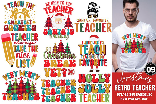 Christmas Retro Teacher SVG Bundle, Teacher Christmas SVG Bundle SVG DESIGNISTIC 