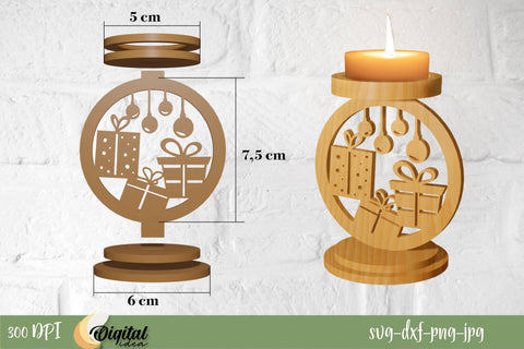 Christmas Round Candleholder | 3D Layered Christmas Design for Candles SVG Evgenyia Guschina 
