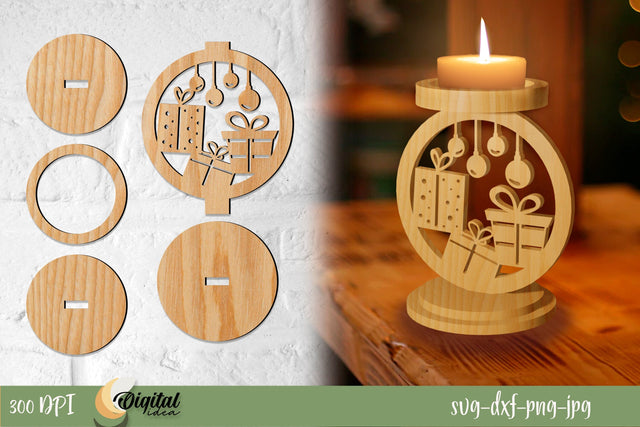 Christmas Round Candlestick holder | Layered Cut Design SVG Evgenyia Guschina 