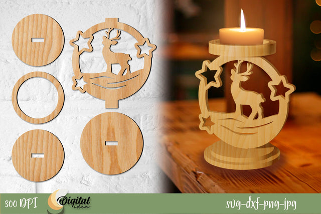 Christmas Round Candlestick holder | Layered Cut Design SVG Evgenyia Guschina 