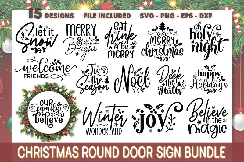 Christmas Round Door Sign Bundle SVG Ariyan 