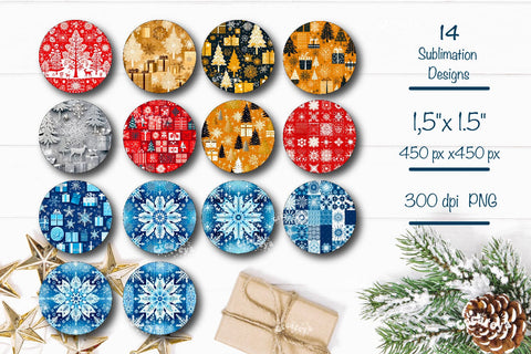 Christmas Round Earring Bundle Sublimation Designs with Christmas pattern background Sublimation Createya Design 