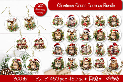 Christmas Round Earring Sublimation Bundle Designs Christmas earring png Christmas Animals Sublimation Createya Design 