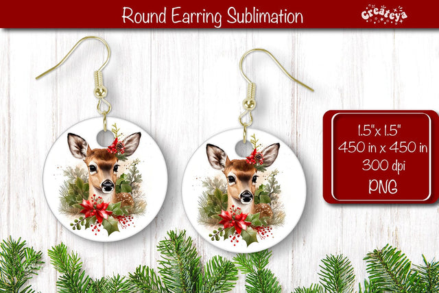 Christmas Round Earring Sublimation Designs Christmas Animal png Sublimation Createya Design 