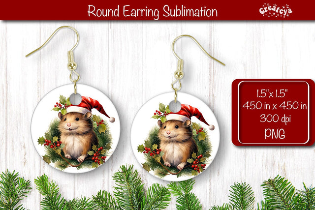 Christmas Round Earring Sublimation Designs Christmas Animal png Sublimation Createya Design 