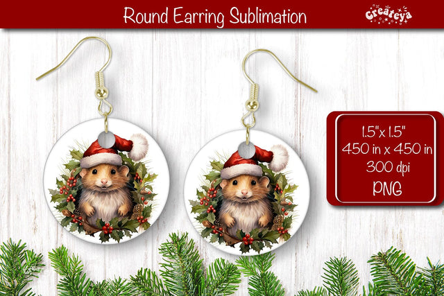 Christmas Round Earring Sublimation Designs Christmas Animal png Sublimation Createya Design 