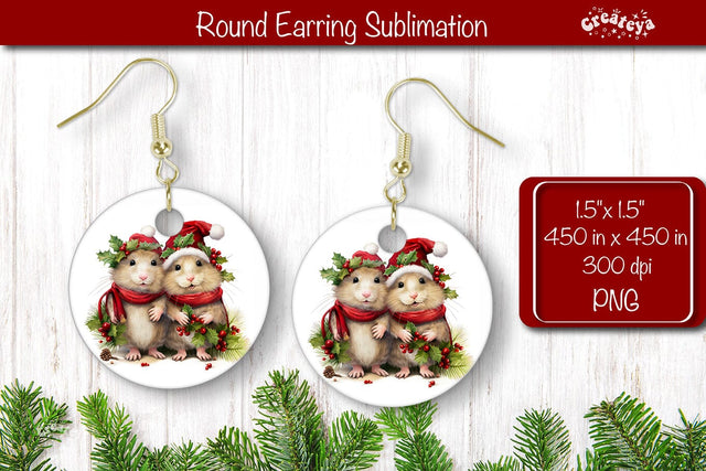 Christmas Round Earring Sublimation Designs Christmas Animal png Sublimation Createya Design 