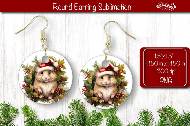 Christmas Round Earring Sublimation Designs Christmas Animal png Sublimation Createya Design 