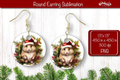 Christmas Round Earring Sublimation Designs Christmas Animal png Sublimation Createya Design 