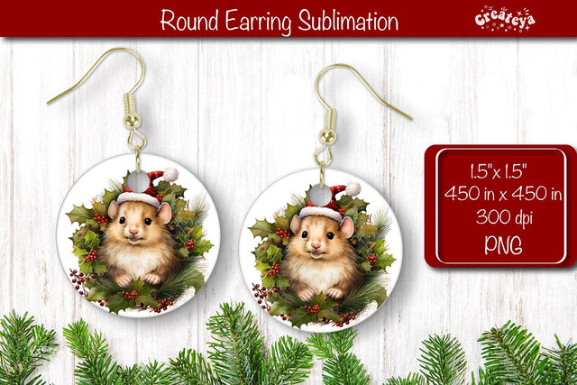 Christmas Round Earring Sublimation Designs Christmas Animal png Sublimation Createya Design 