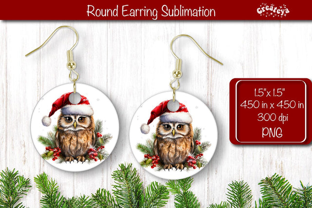 Christmas Round Earring Sublimation Designs Christmas Animal png Sublimation Createya Design 