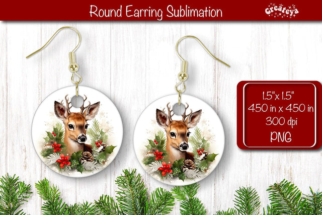 Christmas Round Earring Sublimation Designs Christmas Animal png Sublimation Createya Design 